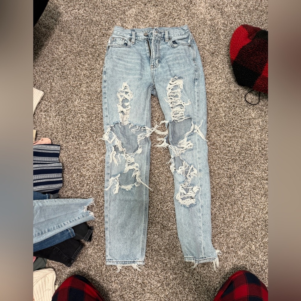 American Eagle Outfitters Light Blue Distressed Straight Leg Jeans